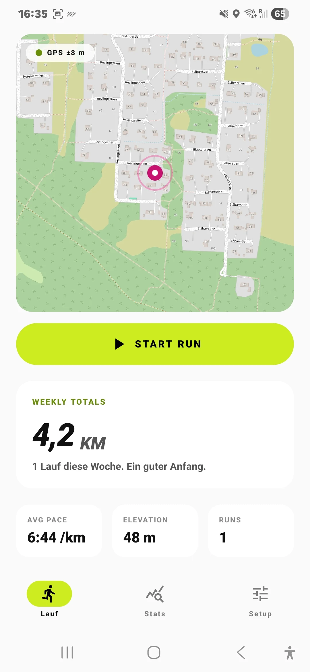 BearTrack Home-Screen mit Live-Karte und Wochenübersicht